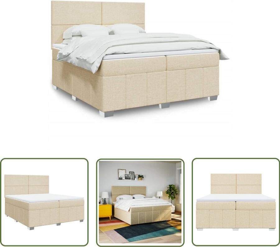 VidaXL Boxspring met matras stof crèmekleurig 200x200 cm Boxspring Slaapcomfort Boxspringbed Creme Kleurt Tweepersoonsbed