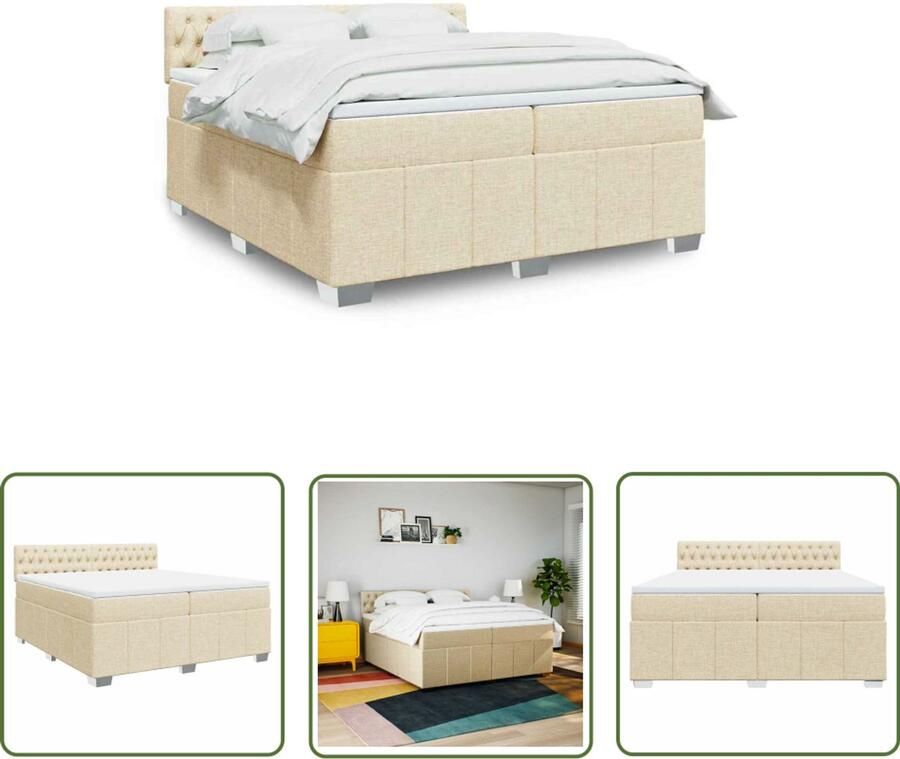 VidaXL Boxspring met matras stof crèmekleurig 200x200 cm Boxspring Slaapcomfort Mattress Pocketveers Crèmekleurig