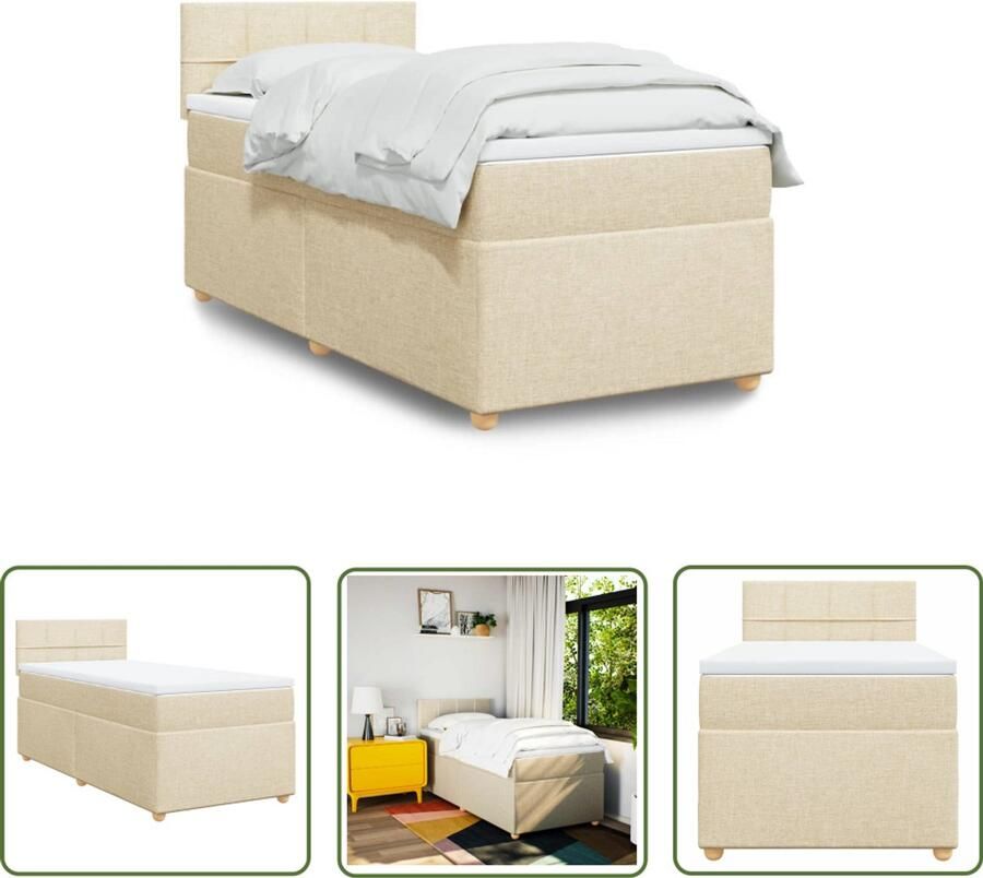 VidaXL Boxspring met matras stof crèmekleurig 90x190 cm Boxspring Slaapcomfort Boxsprings Tweepersoonsbed Kingsize Bed
