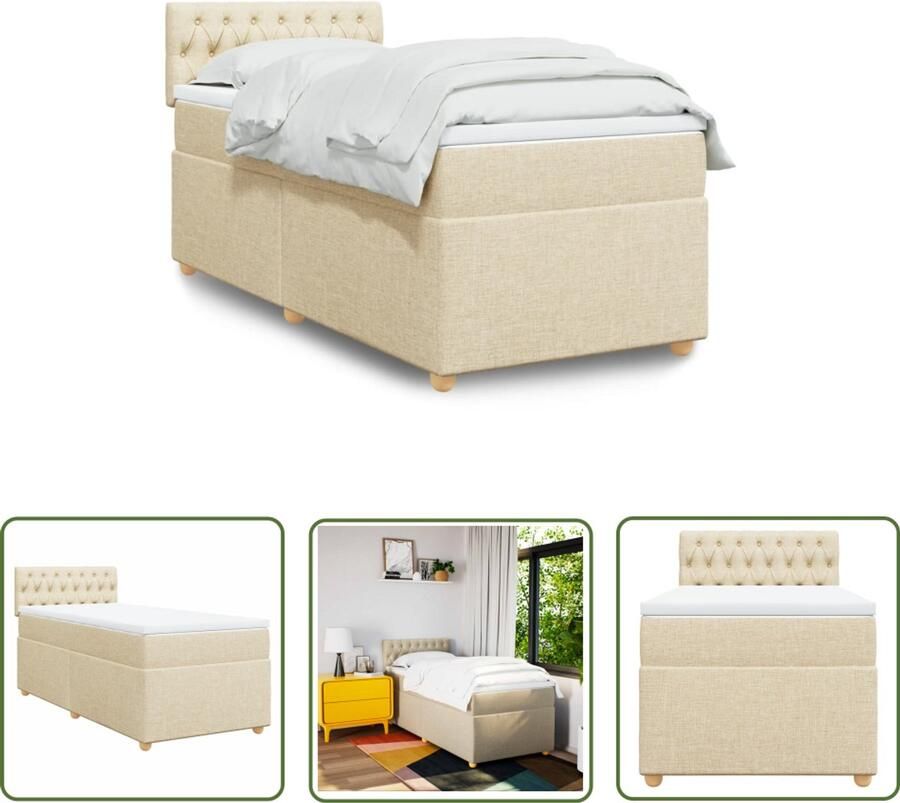 VidaXL Boxspring met matras stof crèmekleurig 90x190 cm Boxspring Slaapcomfort Matras Bed Frame Creme Kleur