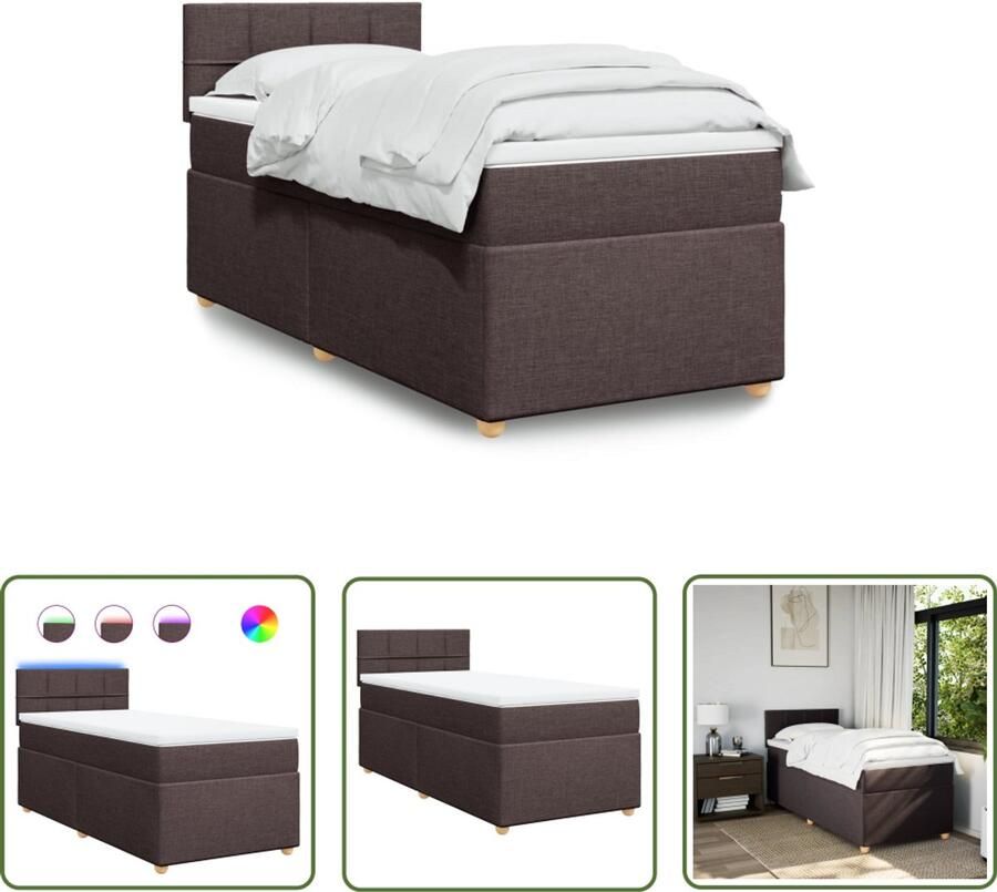 VidaXL Boxspring met matras stof donkerbruin 100x200 cm Boxspring Slaapcomfort Boxspringbed Matras Led Verlichting