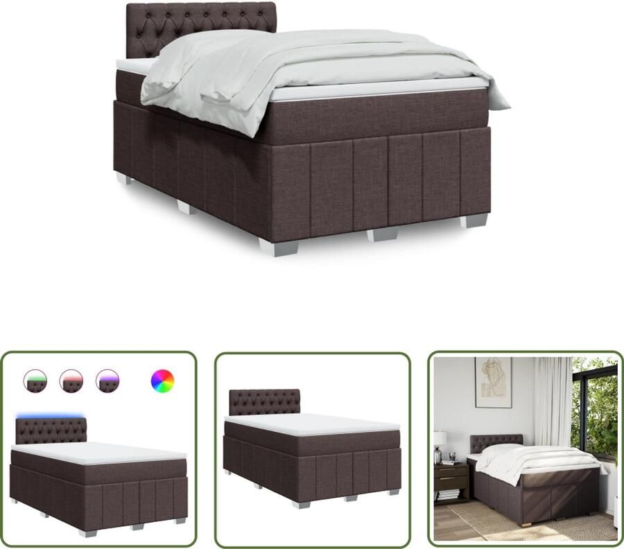 VidaXL Boxspring met matras stof donkerbruin 120x200 cm Boxspring Slaapcomfort Matras Led Verlichting Dark Brown