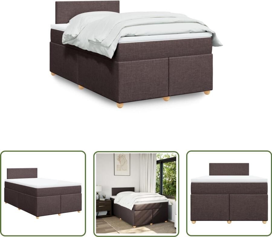 VidaXL Boxspring met matras stof donkerbruin 120x200 cm Boxspring Slaapcomfort Matras Topper Frame