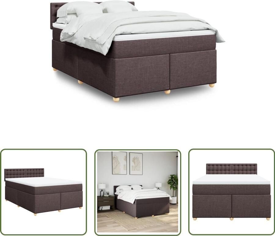 VidaXL Boxspring met matras stof donkerbruin 140x200 cm Boxspring Slaapcomfort Matras Bedframe Dark Brown