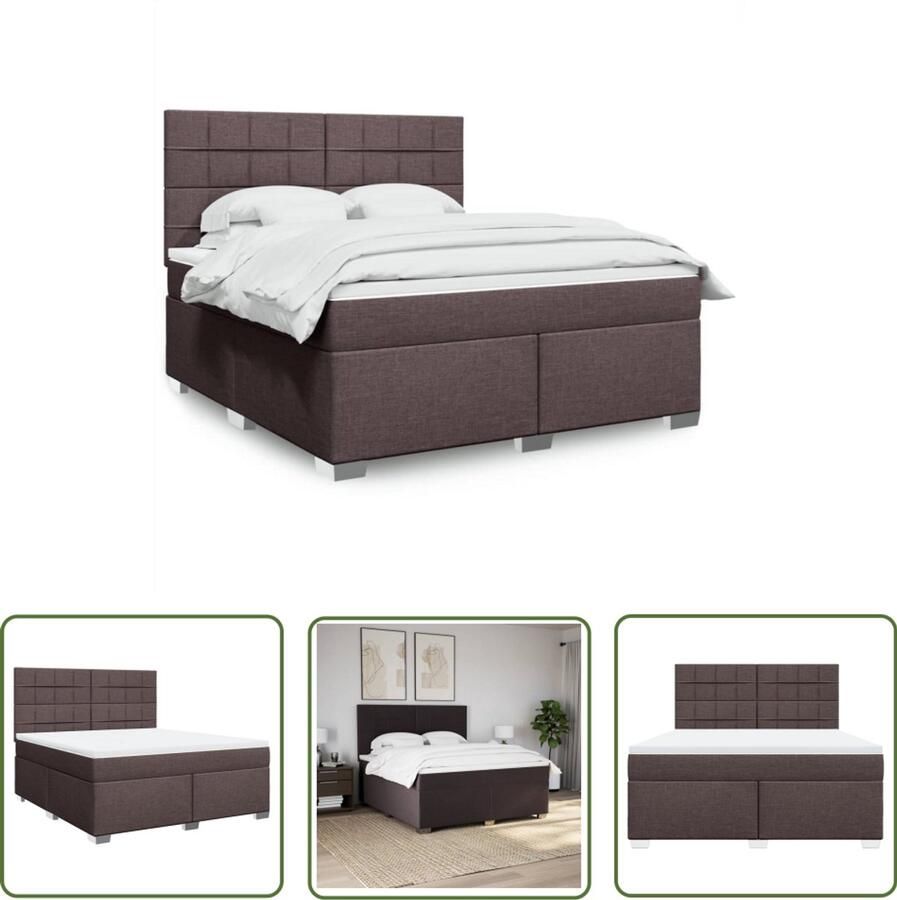 VidaXL Boxspring met matras stof donkerbruin 180x200 cm Boxspring Slaapcomfort Matras Bed Frame Hoofdbord
