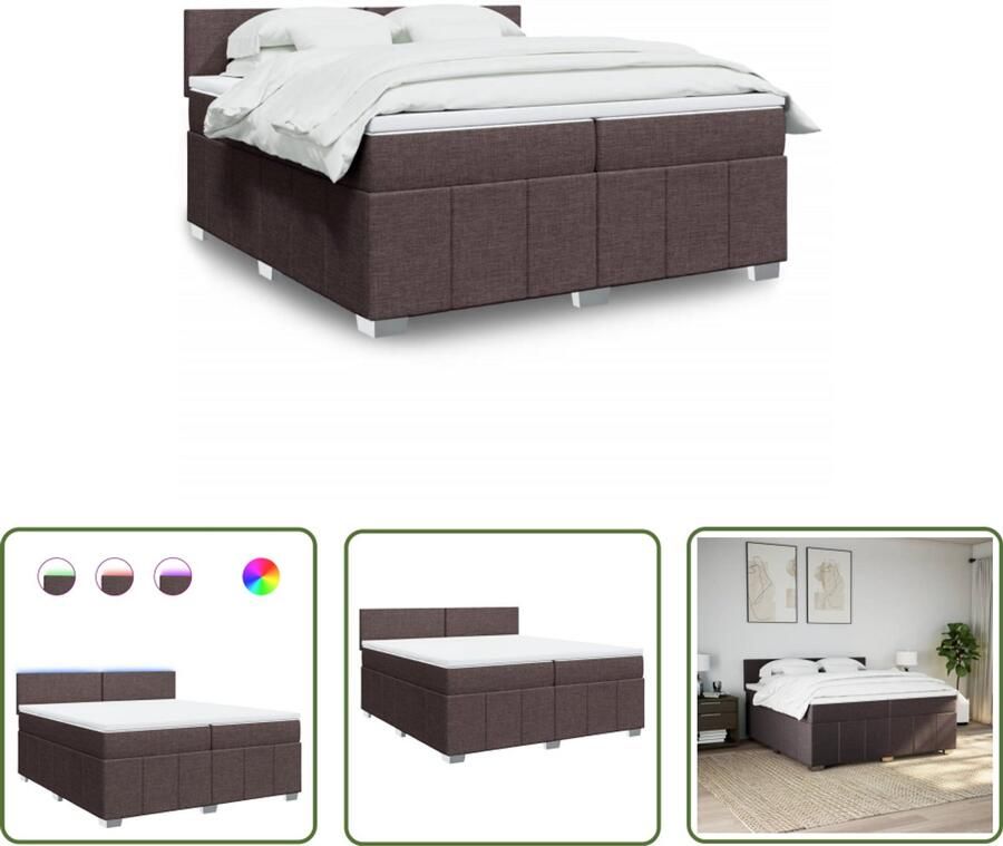 VidaXL Boxspring met matras stof donkerbruin 200x200 cm Boxspring Slaapcomfort Matras Led Verlichting Bedroom Decoratie