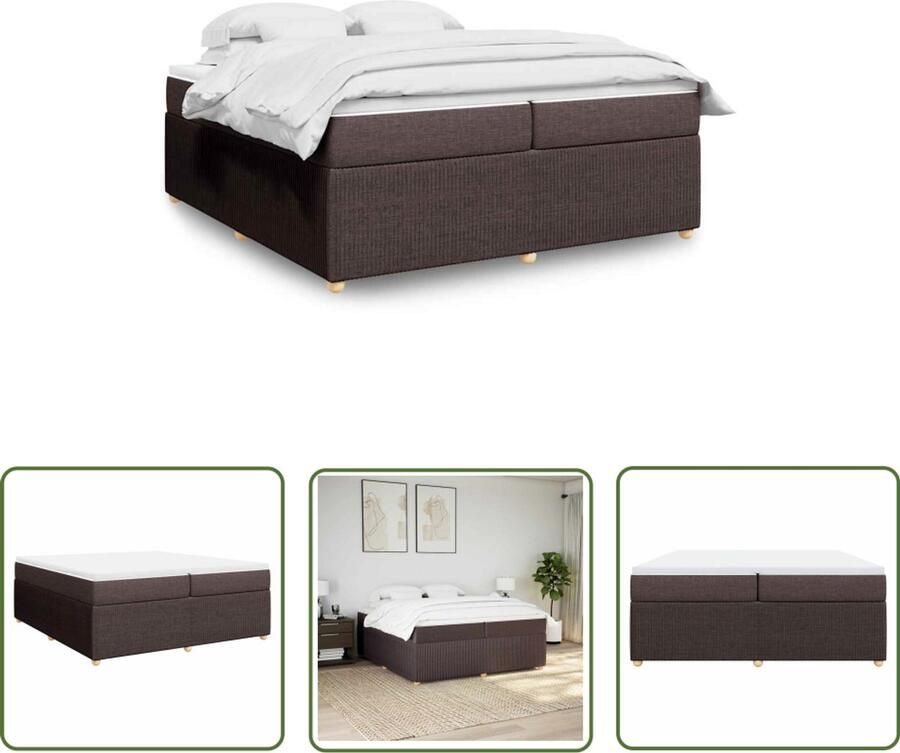 VidaXL Boxspring met matras stof donkerbruin 200x200 cm Boxspring Slaapcomfort Matras Pocketvering Boxspringbed