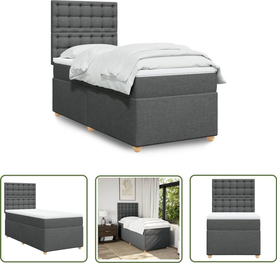 VidaXL Boxspring met matras stof donkergrijs 100x200 cm Boxspring Slaapcomfort Pocketvering Hoofdbord Donker Grijs