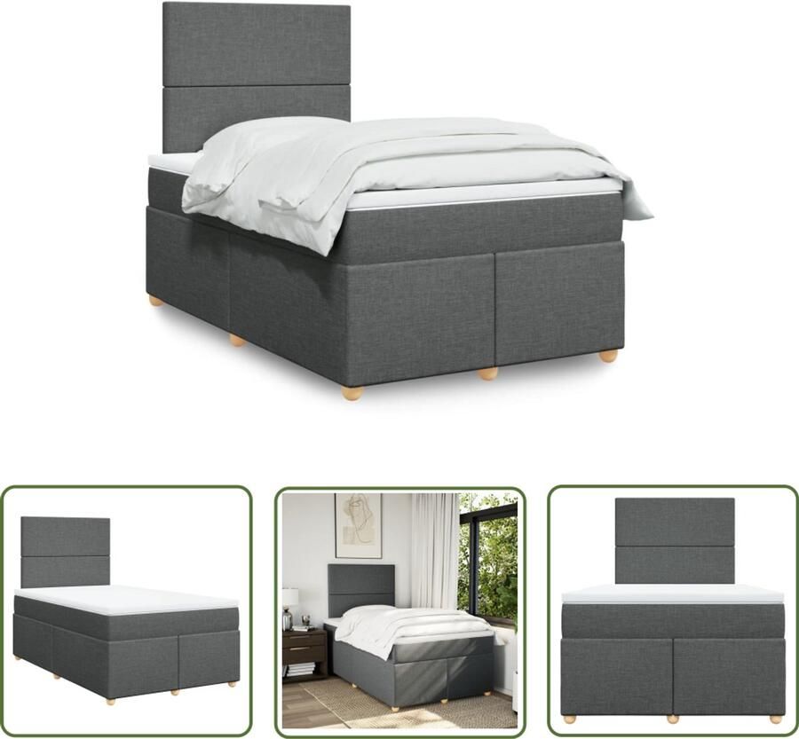 VidaXL Boxspring met matras stof donkergrijs 120x190 cm Boxspring Slaapcomfort Matras Bed Frame Hoofdbord