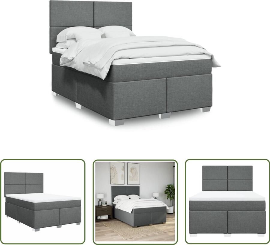 VidaXL Boxspring met matras stof donkergrijs 140x190 cm Boxspring Slaapcomfort Matras Bed Frame Dark Grey