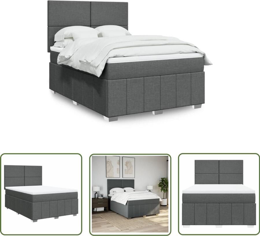 VidaXL Boxspring met matras stof donkergrijs 160x200 cm Boxspring Slaapcomfort Matras Bed Frame Hoofdbord