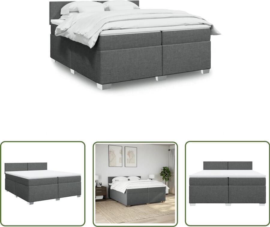 VidaXL Boxspring met matras stof donkergrijs 200x200 cm Boxspring Slaapcomfort Boxspringbed Tweepersoonsbed Grijs Bed