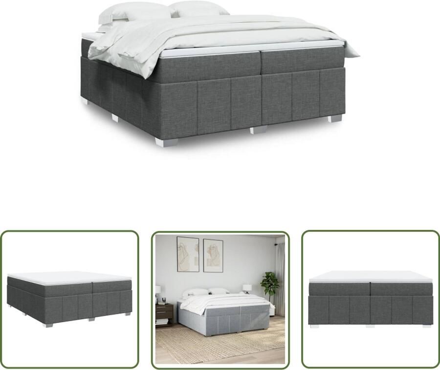 VidaXL Boxspring met matras stof donkergrijs 200x200 cm Boxspring Slaapcomfort Matras Pocketvering Boxspringbed