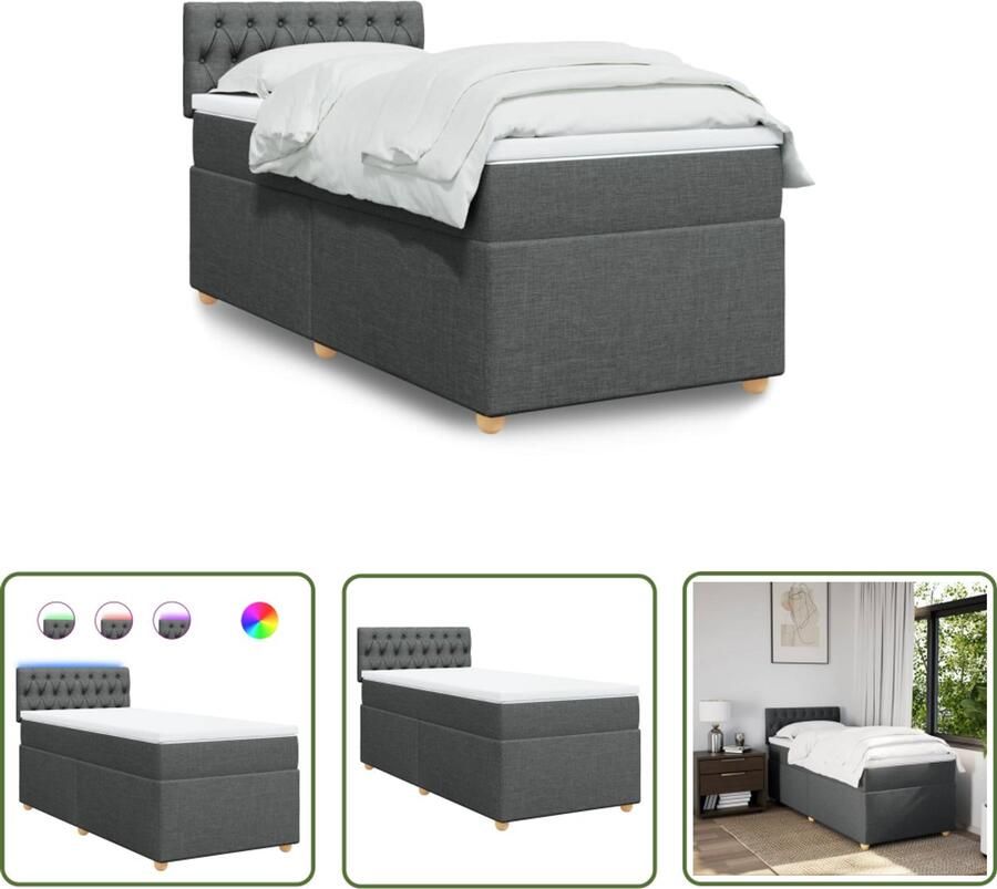 VidaXL Boxspring met matras stof donkergrijs 90x190 cm Boxspring Slaapcomfort Boxspringbed Tweepersoonsbed Donkere Kleur