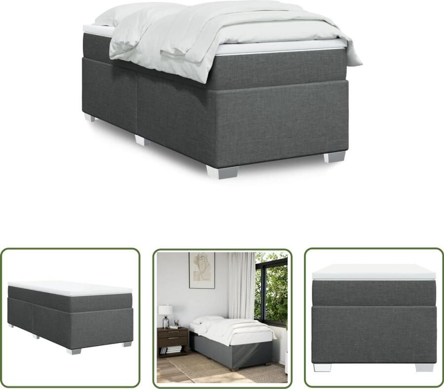VidaXL Boxspring met matras stof donkergrijs 90x200 cm Boxspring Slaapcomfort Boxspringbed Tweepersoonsbed Donkere Kleuren