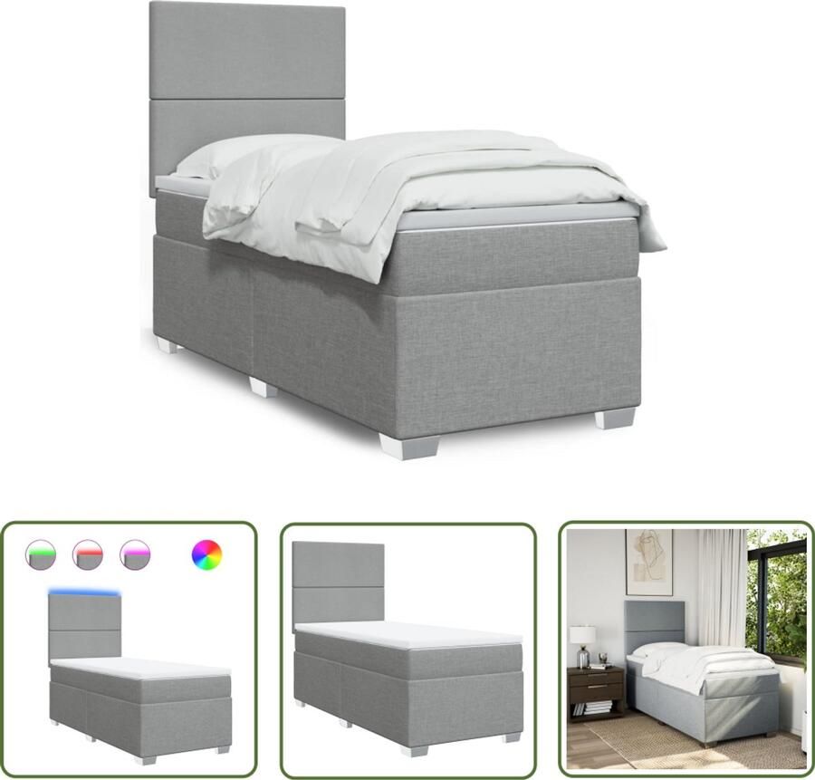 VidaXL Boxspring met matras stof lichtgrijs 100x200 cm Boxspring Slaapcomfort Boxsprings Tweepersoonsbed Led Verlichting