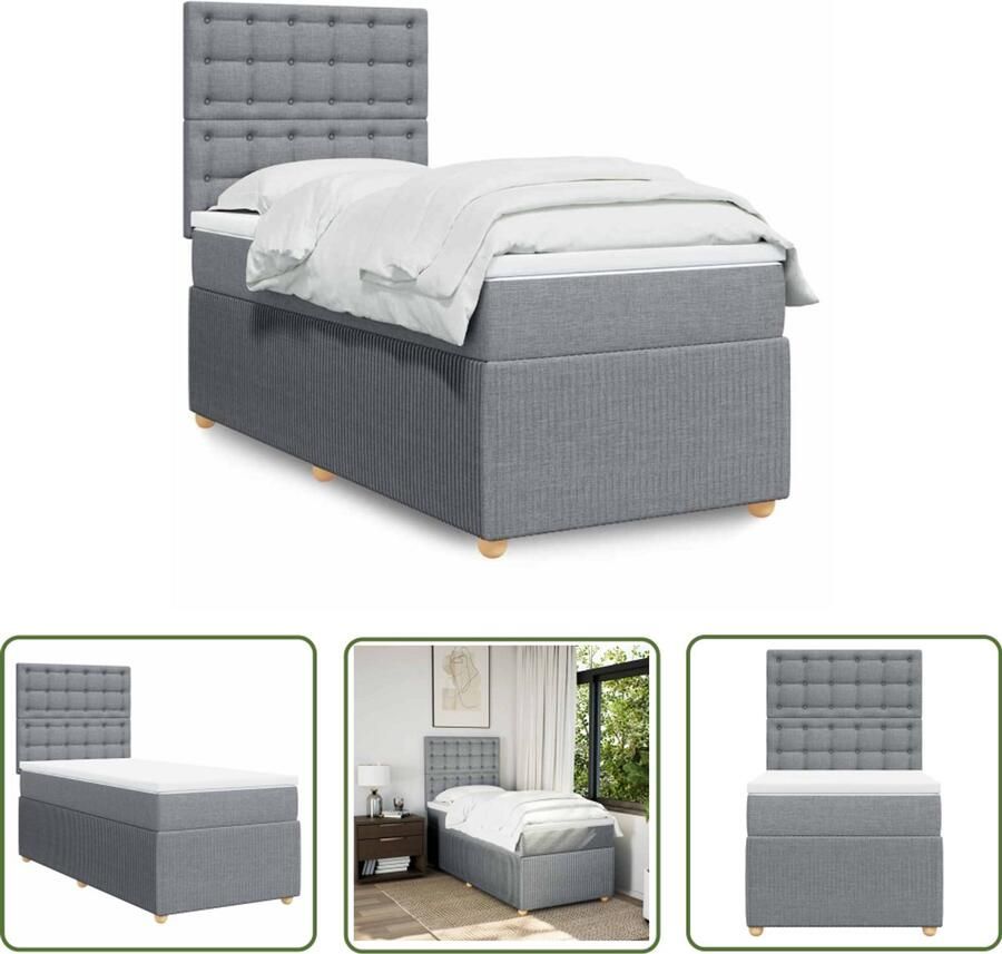 VidaXL Boxspring met matras stof lichtgrijs 100x200 cm Boxspring Slaapcomfort Matras Bed Frame Hoofdbord