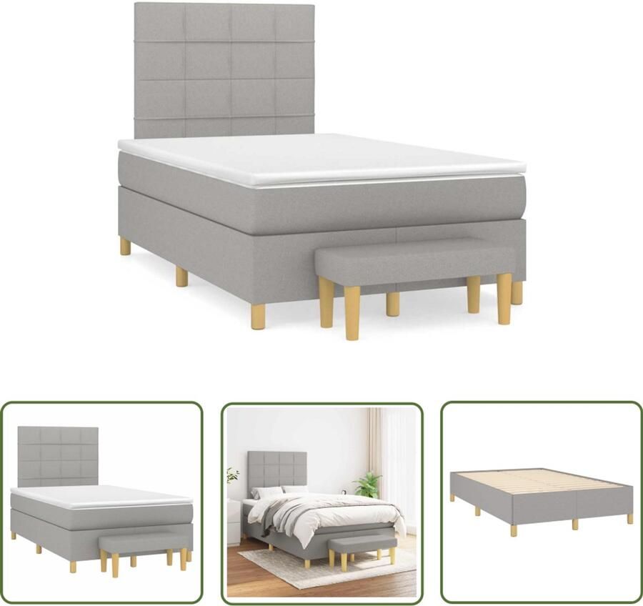 VidaXL Boxspring met matras stof lichtgrijs 120x190 cm Boxspring Slaapcomfort Boxspringbed Tweepersoonsbed Grijs Bed