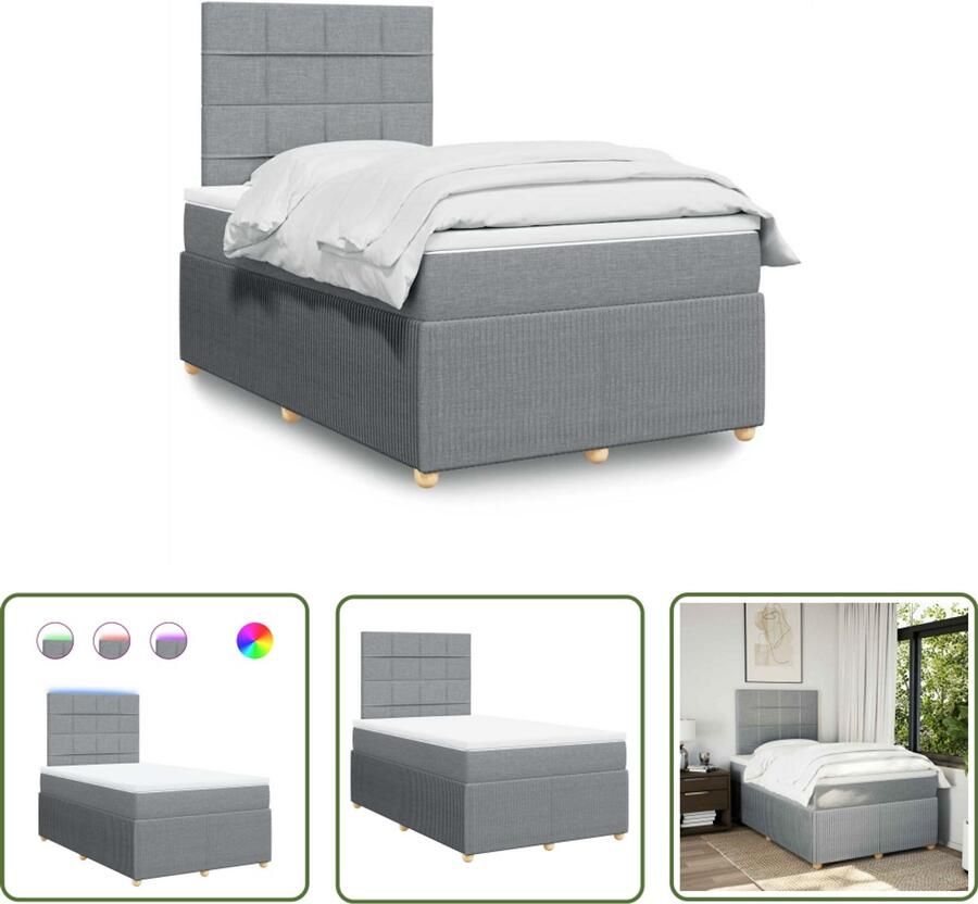 VidaXL Boxspring met matras stof lichtgrijs 120x200 cm Boxspring Matras Led Verlichting Elektrisch Hoofdbord Pocketvering