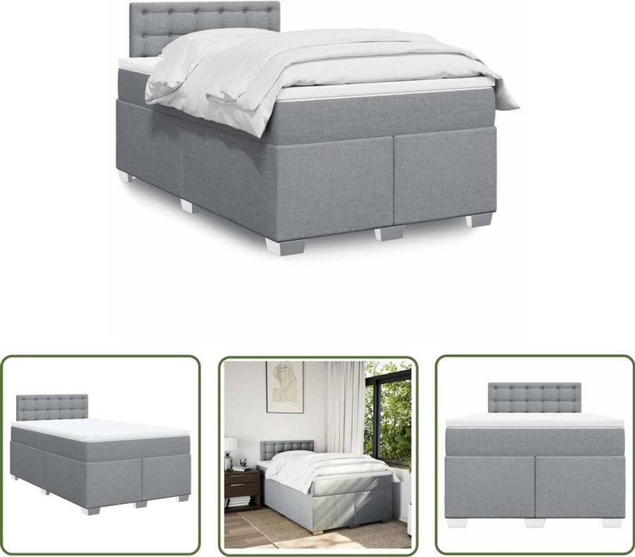 VidaXL Boxspring met matras stof lichtgrijs 120x190 cm Boxspring Slaapcomfort Matras Bed Frame Hoofdbord
