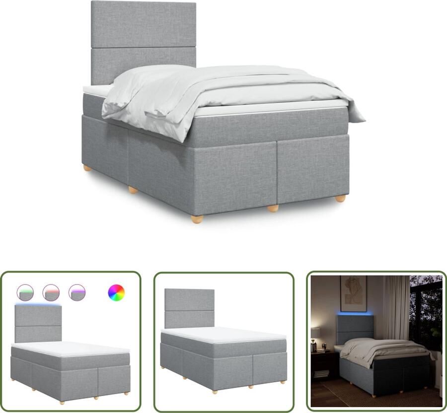 VidaXL Boxspring met matras stof lichtgrijs 120x190 cm Boxspring Slaapcomfort Matras Led Verlichting Hoofdbord
