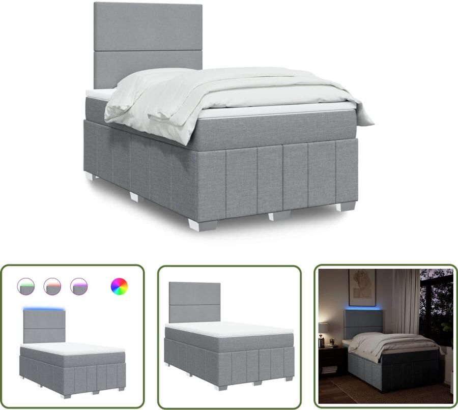 VidaXL Boxspring met matras stof lichtgrijs 120x200 cm Boxspring Slaapcomfort Led Verlichting Boxspring Bed Matras