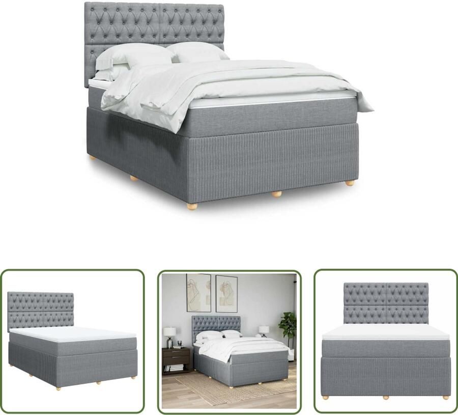 VidaXL Boxspring met matras stof lichtgrijs 140x190 cm Boxspring Slaapcomfort Matras Pocketvering Hoofdbord