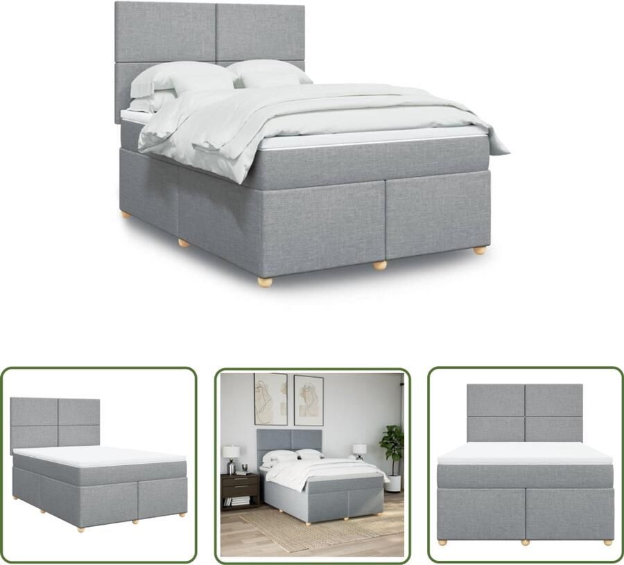 VidaXL Boxspring met matras stof lichtgrijs 160x200 cm Boxspring Slaapcomfort Matras Pocketvering Bedframe