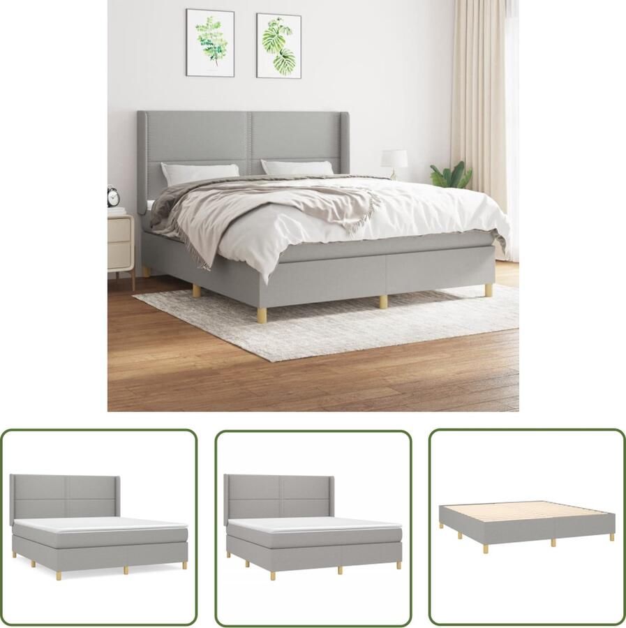 The Living Store Lichtgrijze Stoffen Boxspring 203x163x118 128 cm Pocketvering Matras Middelharde Ondersteuning Huidvriendelijk Topmatras Boxspring Slaapcomfort Pocketvering Licht Grijs Hoofdboard - Foto 2