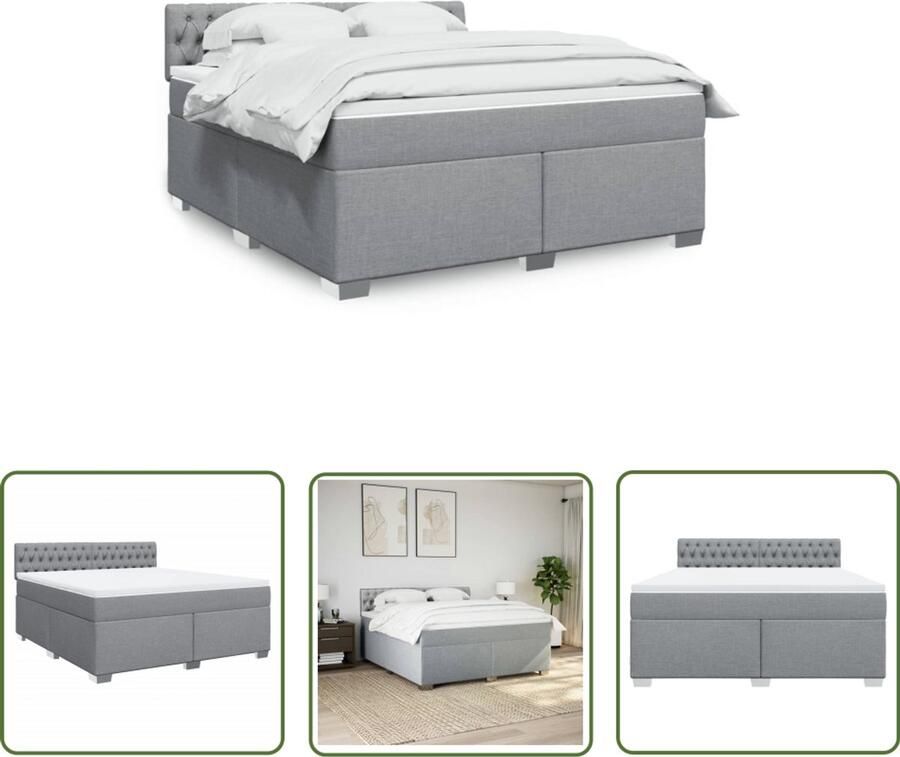 VidaXL Boxspring met matras stof lichtgrijs 180x200 cm Boxspring Slaapcomfort Matras Bedframe Hoofdbord
