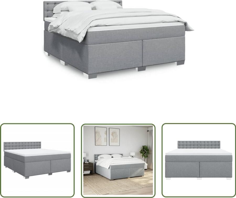 VidaXL Boxspring met matras stof lichtgrijs 180x200 cm Boxspring Slaapcomfort Matras Pocketvering Hoofdbord - Foto 2