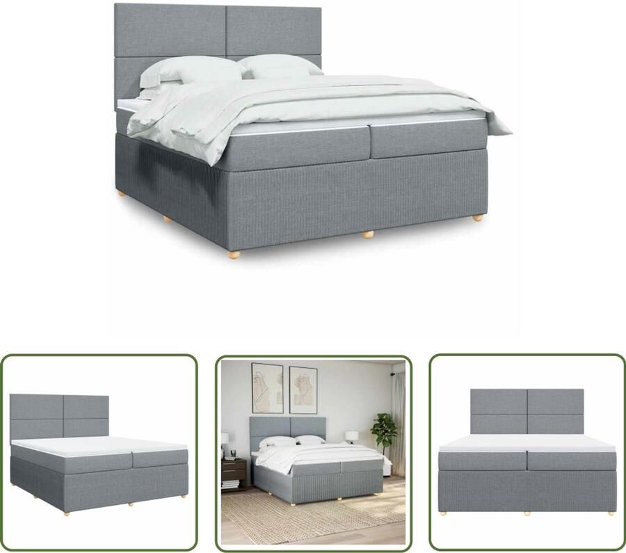 VidaXL Boxspring met matras stof lichtgrijs 200x200 cm Boxspring Slaapcomfort Boxspringbed Matras Pocketvering