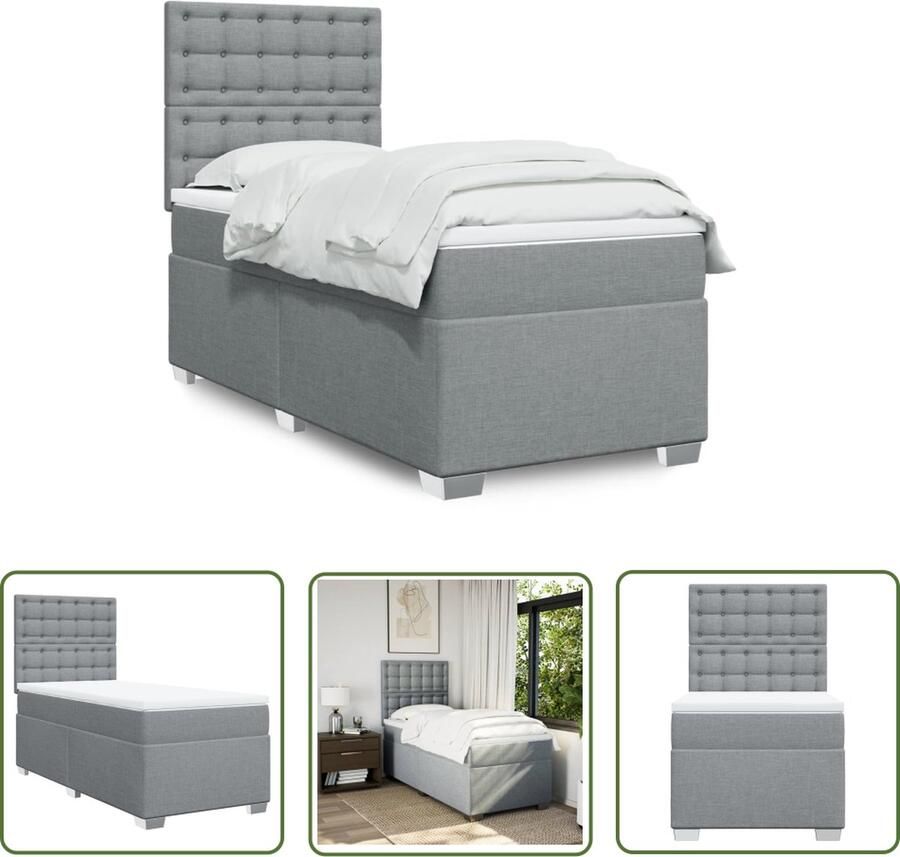 The Living Store Boxspring met matras stof lichtgrijs 80x200 cm Boxspring Slaapcomfort Boxspringbed Tweepersoonsbed Grijs Bed