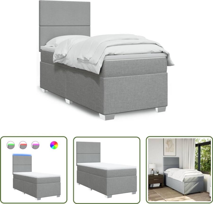 VidaXL Boxspring met matras stof lichtgrijs 80x200 cm Boxspring Slaapcomfort Led Lamp Boxspring Bed Tweepersoonsbed