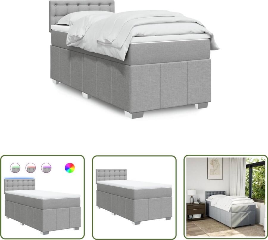 VidaXL Boxspring met matras stof lichtgrijs 80x200 cm Boxspring Slaapcomfort Led Verlichting Matras Pocketvering