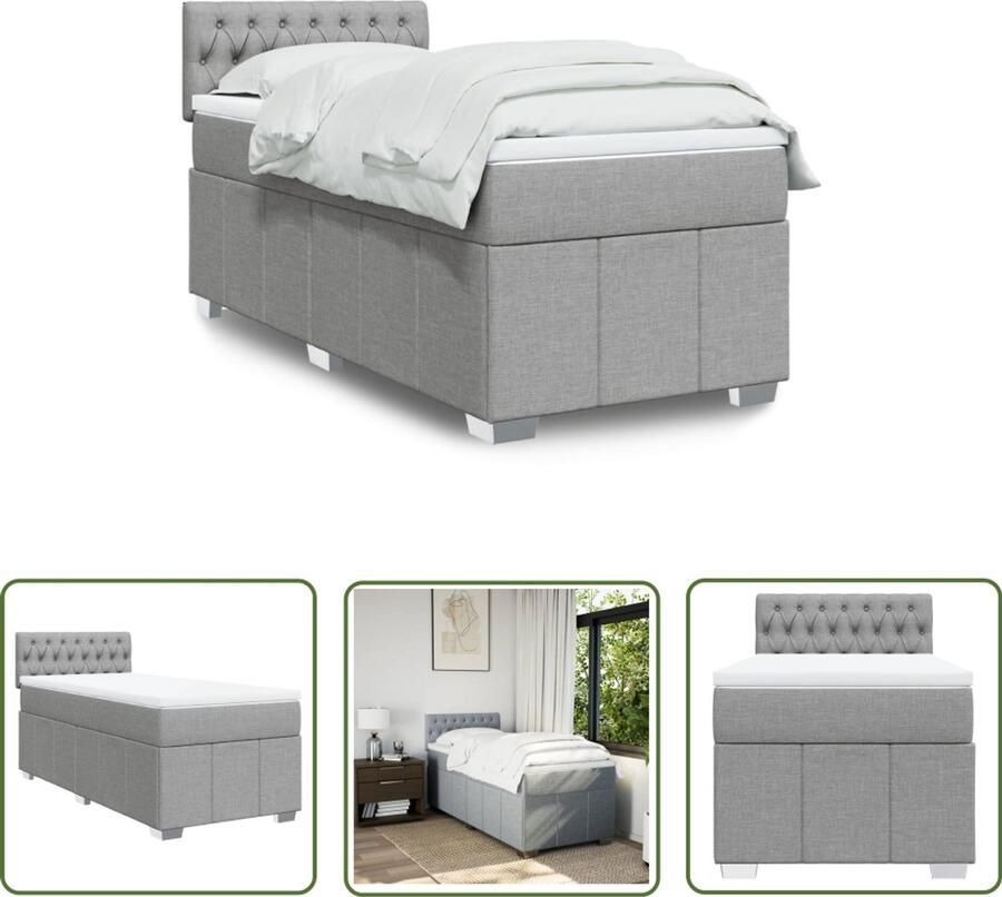VidaXL Boxspring met matras stof lichtgrijs 80x200 cm Boxspring Slaapcomfort Matras Bedframe Hoofdbord