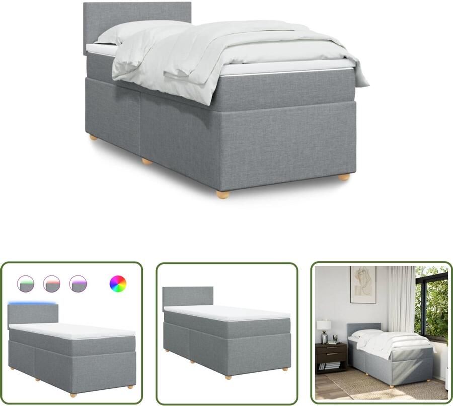 VidaXL Boxspring met matras stof lichtgrijs 90x190 cm Boxspring Slaapcomfort Boxspringbed Led-lamp Tweepersoonsbed
