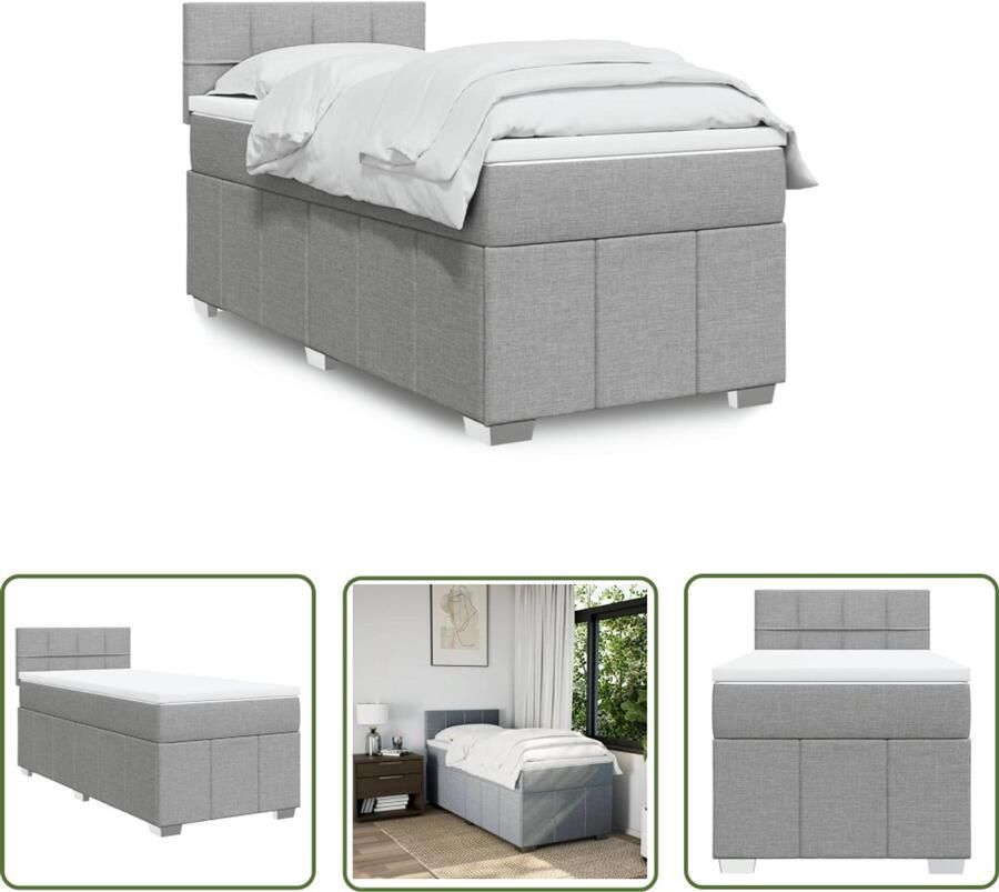 VidaXL Boxspring met matras stof lichtgrijs 90x190 cm Boxspring Slaapcomfort Pocketvering Hoofdbord Licht Grijs