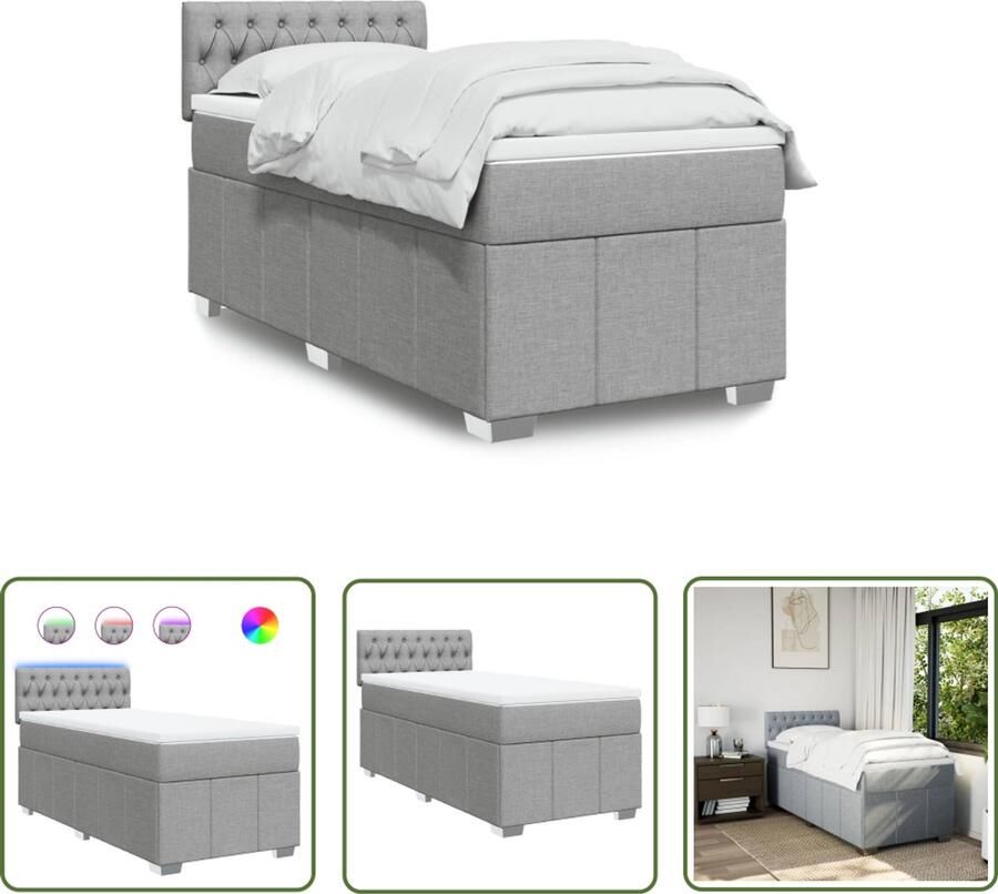 VidaXL Boxspring met matras stof lichtgrijs 90x200 cm Boxspring Slaapcomfort Matras Led Verlichting Bedroom Furniture