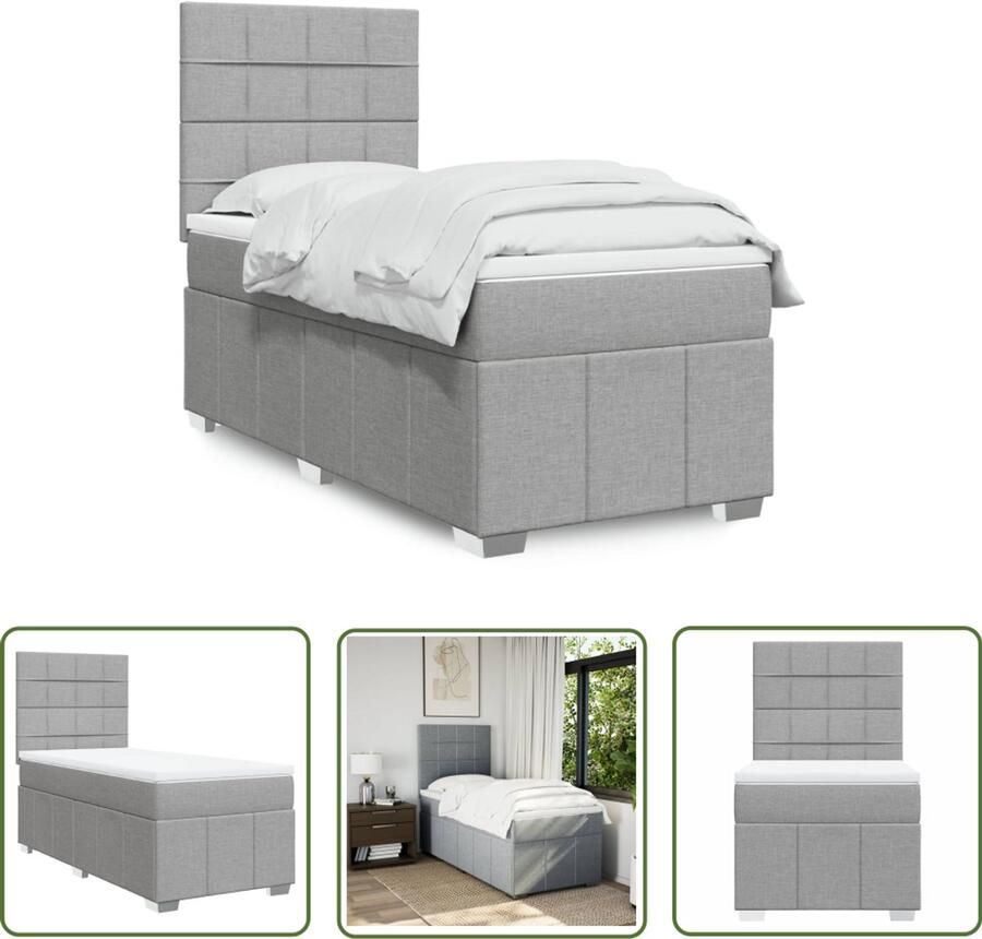 VidaXL Boxspring met matras stof lichtgrijs 90x200 cm Boxspring Slaapcomfort Matras Pocketvering Hoofdbord