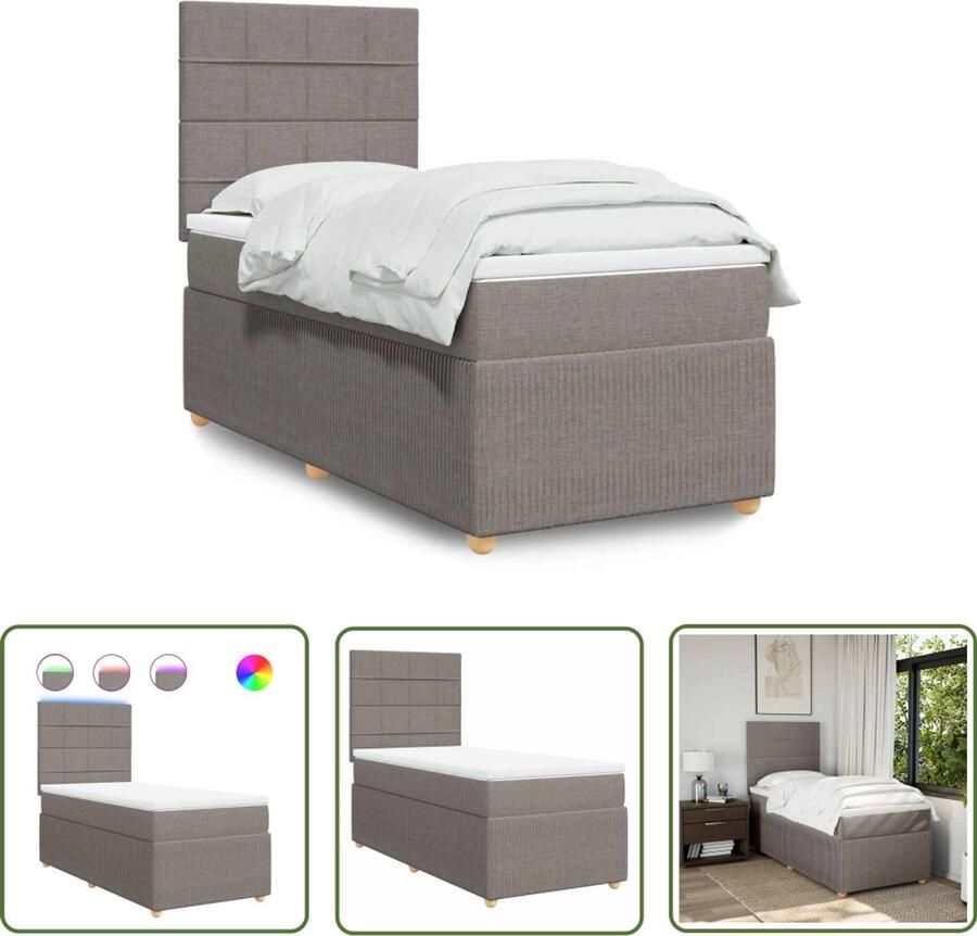 VidaXL Boxspring met matras stof taupe 100x200 cm Boxspring Slaapcomfort Boxspringbed Matras Led-verlichting