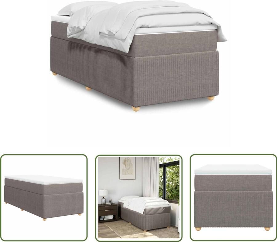 VidaXL Boxspring met matras stof taupe 100x200 cm Boxspring Slaapcomfort Matras Pocketvering Taupe