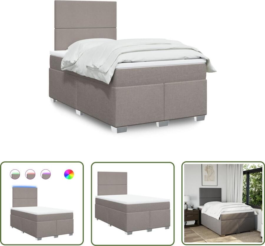 VidaXL Boxspring met matras stof taupe 120x190 cm Boxspring Slaapcomfort Led Verlichting Boxspring Bed Matras