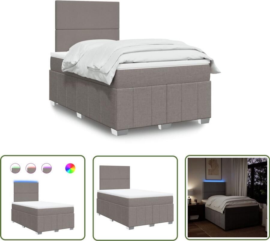 VidaXL Boxspring met matras stof taupe 120x190 cm Boxspring Slaapcomfort Pocketveringmatras Led Verlichting Hoofdbord