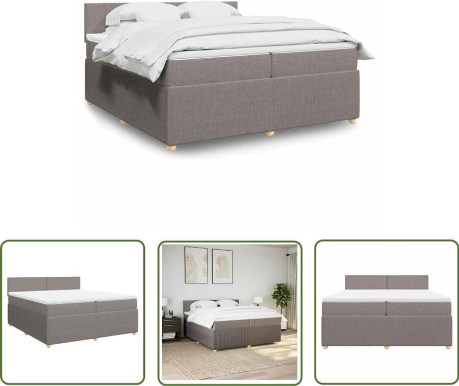 VidaXL Boxspring met matras stof taupe 200x200 cm Boxspring Slaapcomfort Pocketveringmatras Topmatras Kastenkasten
