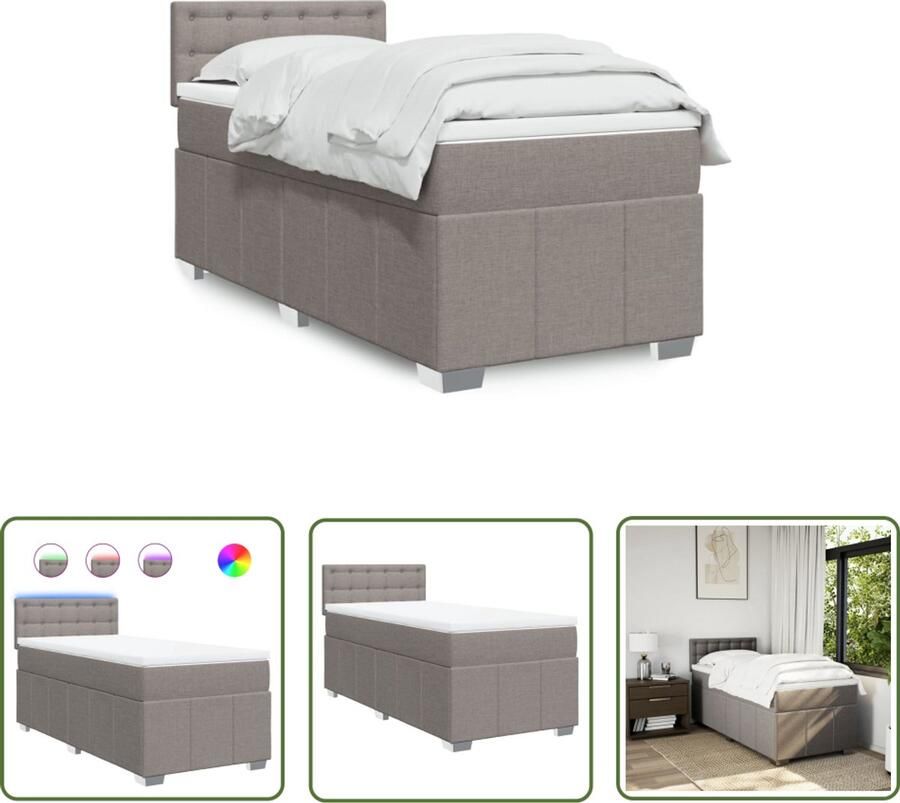 VidaXL Boxspring met matras stof taupe 80x200 cm Boxspring Slaapcomfort Matras Led Verlichting Bedroom Decoratie