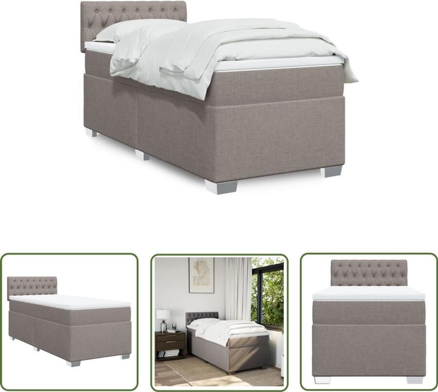VidaXL Boxspring met matras stof taupe 90x200 cm Boxspring Slaapcomfort Boxspringbed Taupecleur Tweepersoonsbed
