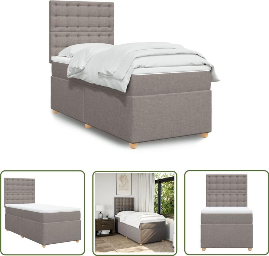 VidaXL Boxspring met matras stof taupe 90x200 cm Boxspring Slaapcomfort Pocketveringmatras Hoofdbord Tapijtkleur
