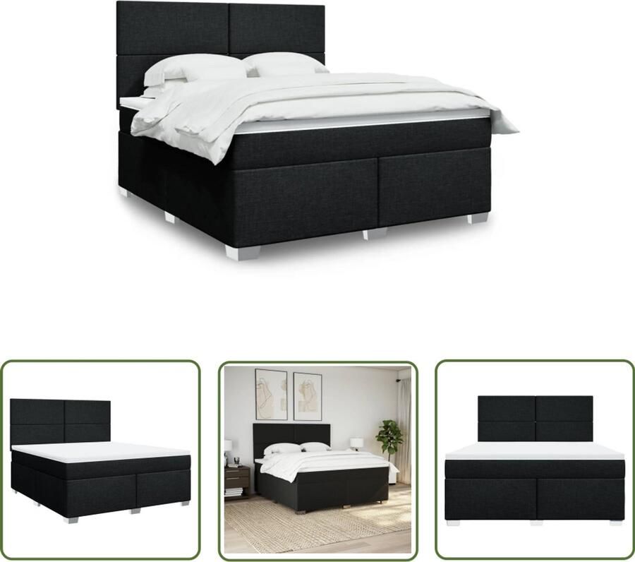 VidaXL Boxspring met matras stof zwart 180x200 cm Boxspring Slaapcomfort Matras Hoofdbord Bedroom Furniture