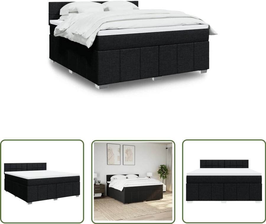 VidaXL Boxspring met matras stof zwart 180x200 cm Boxspring Slaapcomfort Matras Pocketvering Hoofdbord